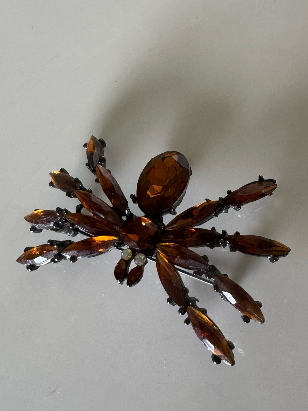 Vintage 1970’s Foiled Orange Crystal Black Spider Brooch 2.75” Wide